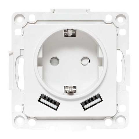 EKF Стокгольм Механизм Розетки 1-местной с/з, USB 2A 16А винтовые клеммы белый с защ. штор..