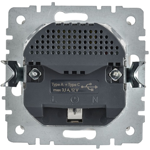 IEK BRITE Роз. с з/к/ш 16А с USB A+C 18Вт РЮш11-1-БрАБ а/б