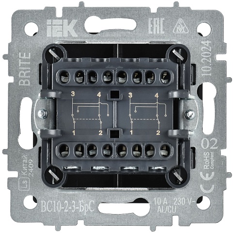 IEK BRITE Сталь Выключ. 2-кл. перекр. 10А ВС10-2-3-БрС