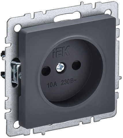 IEK BRITE BASE Графит Розетка без з/к с з/ш 10А РСш10-2-БрГ