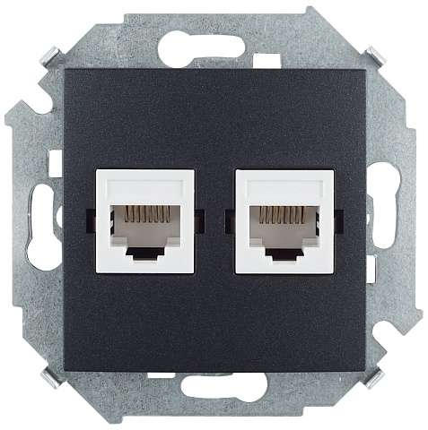 Simon 15 Графит Розетка компьютерная двойная 2хRJ45 кат.5е, Systimax