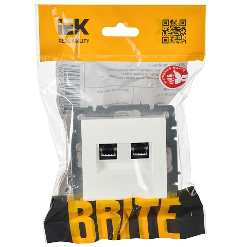 IEK BRITE Розетка двойная RJ11+RJ45 кат.5E РК/Т12-БрБ белый