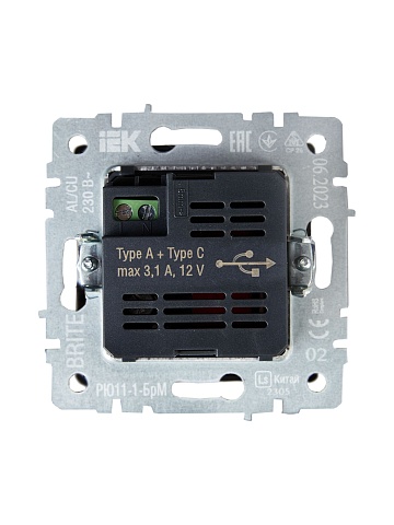 IEK BRITE Роз. USB A+C 18Вт РЮ11-1-БрЧ черн.