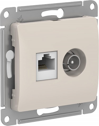 SE Glossa Молочный Розетка двойная TV + компьютерная RJ45, кат. 5Е