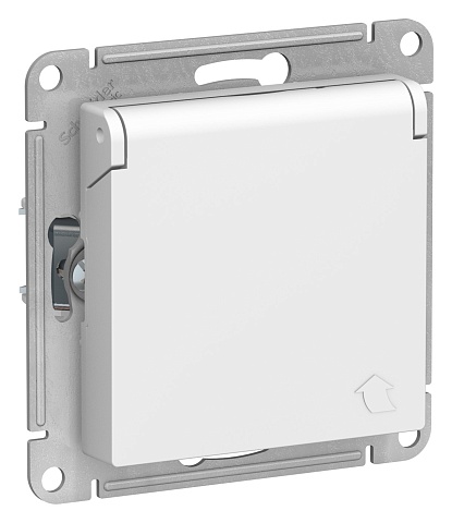 SE AtlasDesign Бел Розетка с/з  со шторками с крышкой, 16А, IP20, механизм