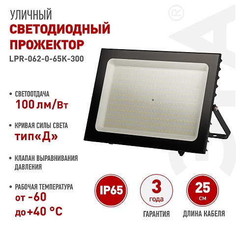 ЭРА Прожектор светодиодный уличный PRO LPR-062-0-65K-300 300Вт 6500K IP65 призма гарантия 3 года