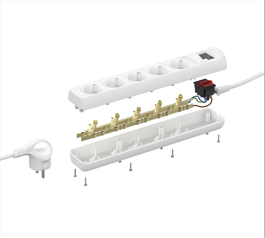 ЭРА Удлинитель электрический U-5es-3m-3x1,5 с заземлением с выключателем 5 розеток 3м ПВС 3x1,5мм2 16А