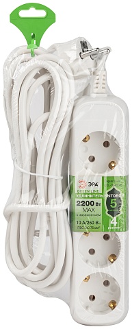 ЭРА Удлинитель электрический UDL-10-450-E Greenline 4 розетки с заземлением 5м ПВС 3x0.75мм2